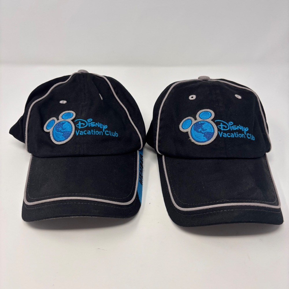 Lot‎ of 2 Disney Vacation Club Member Baseball Caps Black Blue Adjustable Hats